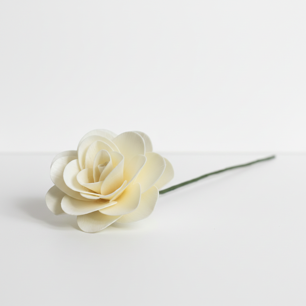 Dřevěná dekorační růže smetanová – dekorace do aranžmá, kytic a věnců